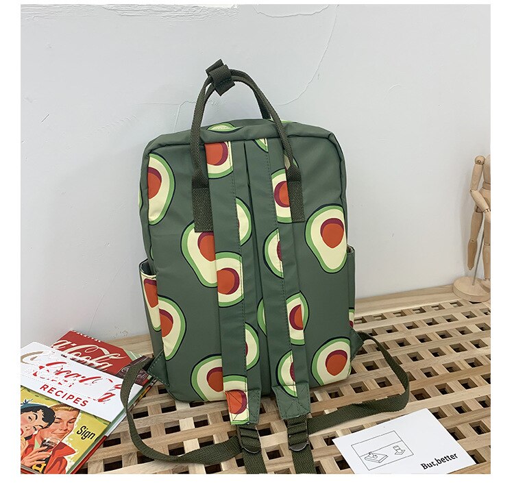 Koreaanse Avocado Groen Nylon Rugzak Leuke Fruit Print Tote Rugzak Vrouwen Grote School Rugzak Voor Tiener Meisje Mochila Mujer