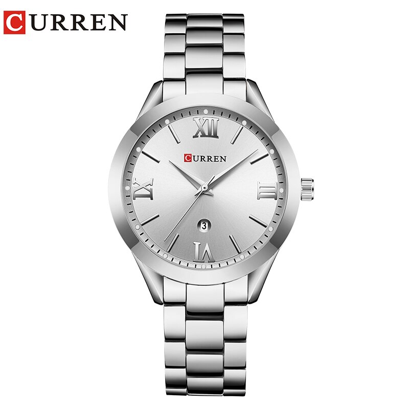 CURREN Top Luxe Band Vrouwen Horloges Mode Quartz Vrouwelijke Polshorloge Rvs eenvoudige Waterdicht Horloge Relogio Feminino: silver