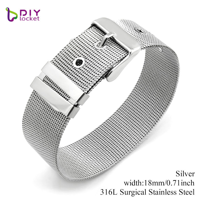 8Mm/10Mm Rvs Armband Bangles Polsband Mode Accessoire Fit Voor Slide Brieven Charms LSBR01-02: 18mm Silver