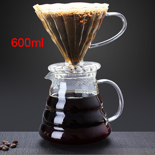 YRP 360ml 450ml 800ml V60 Giet Over Glas Bereik Koffie Server Karaf Drip Pot Koffie Waterkoker Brouwer barista Percolator Duidelijk Tool: 600ml set