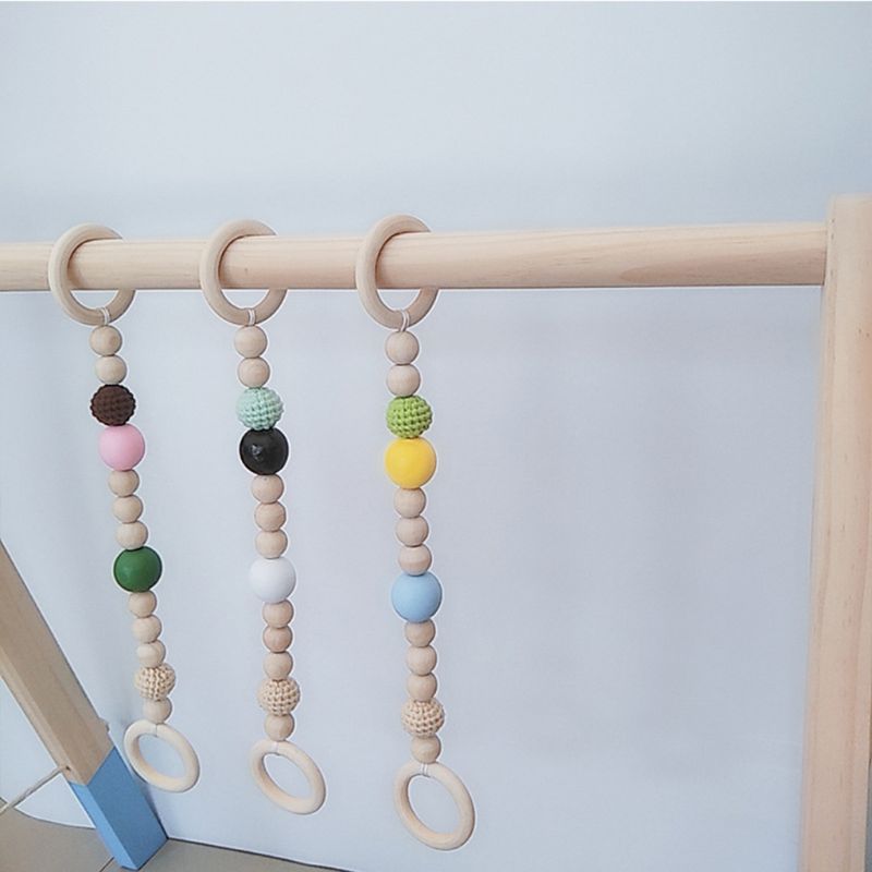 OOTDTY 1Set Nordic Cartoon Baby Wooden Gym Fitness Frame Rack Hanging Pendant Beaded Toys Kit Toddler Infant Room Decorations