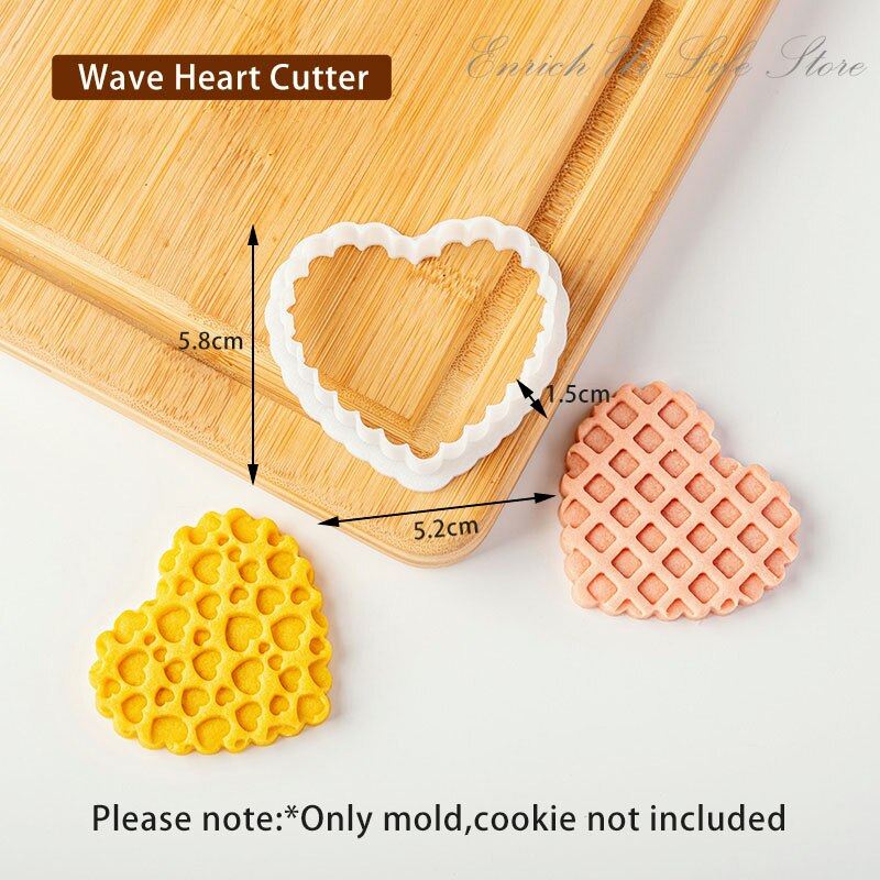 Wafel Textuur Geometrische Patroon Cookie Embosser Mold Valentijnsdag Golvend Vierkante Liefde Hart Icing Snijden Mold Bakken Tools: PC0313-Love Heart