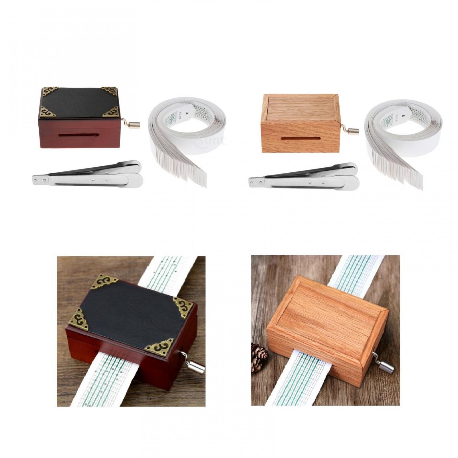 15 Tone Wooden Hand Crank Music Box with Hole Puncher, Music Paper Tape and Blank Paper, Musical for Kids Adult