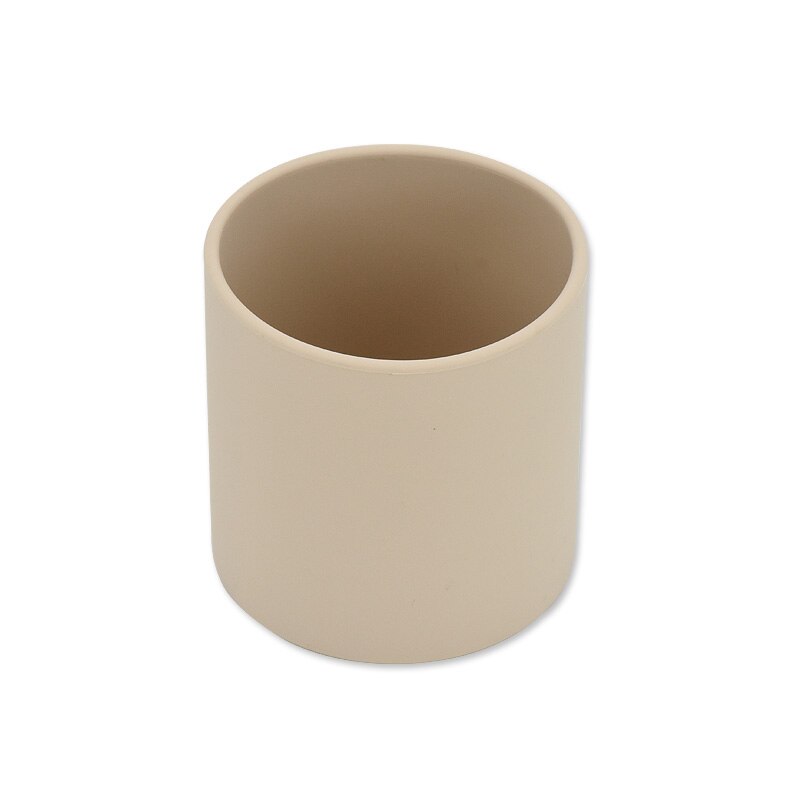 Vasos de agua de silicona para bebé, taza de entrenamiento portátil de grado alimenticio para niños, vajilla resistente al calor para niños pequeños, taza para beber: Beige