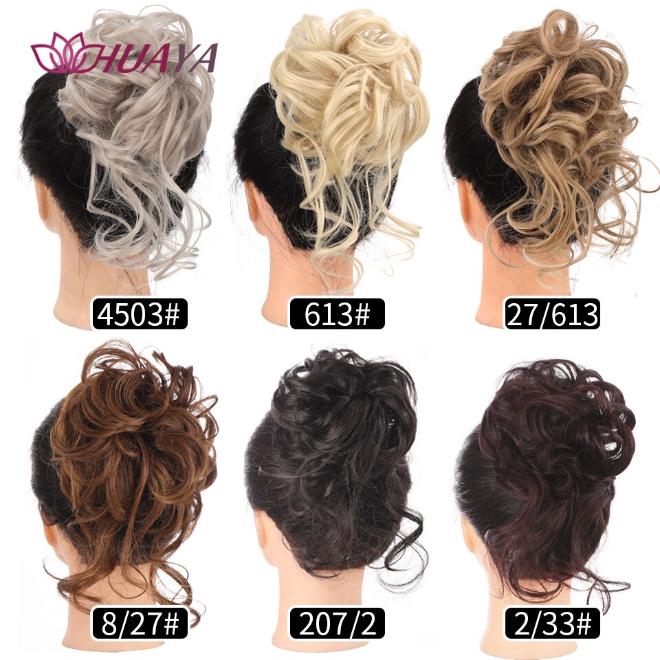 Moño de pelo sintético para mujer, moño desordenado, extensiones de cabello Updo despejadas con Clip de garra, horquillas rizadas, negro y marrón