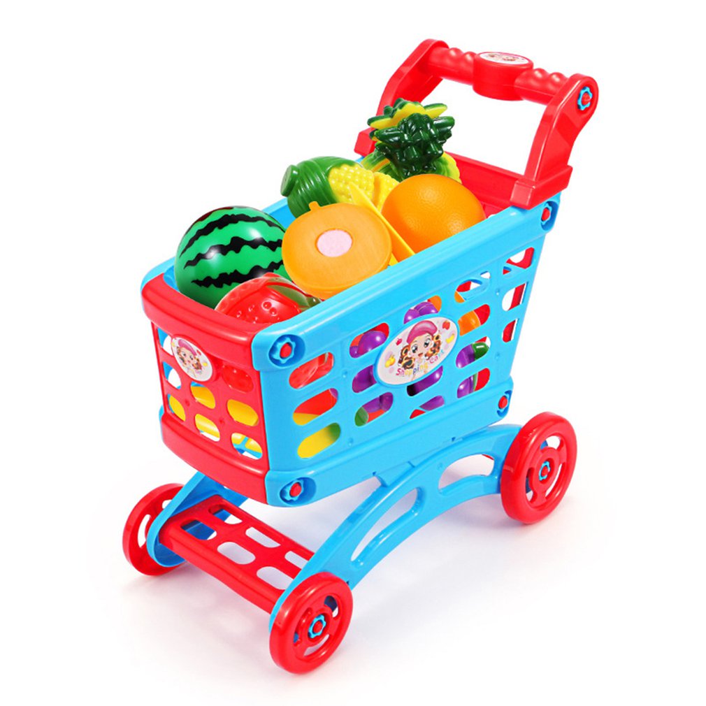 Simulation Supermarket Shopping Cart Pretend Play Toy Mini Plastic Trolley Play Toy for Children Play Role in Pretend Game