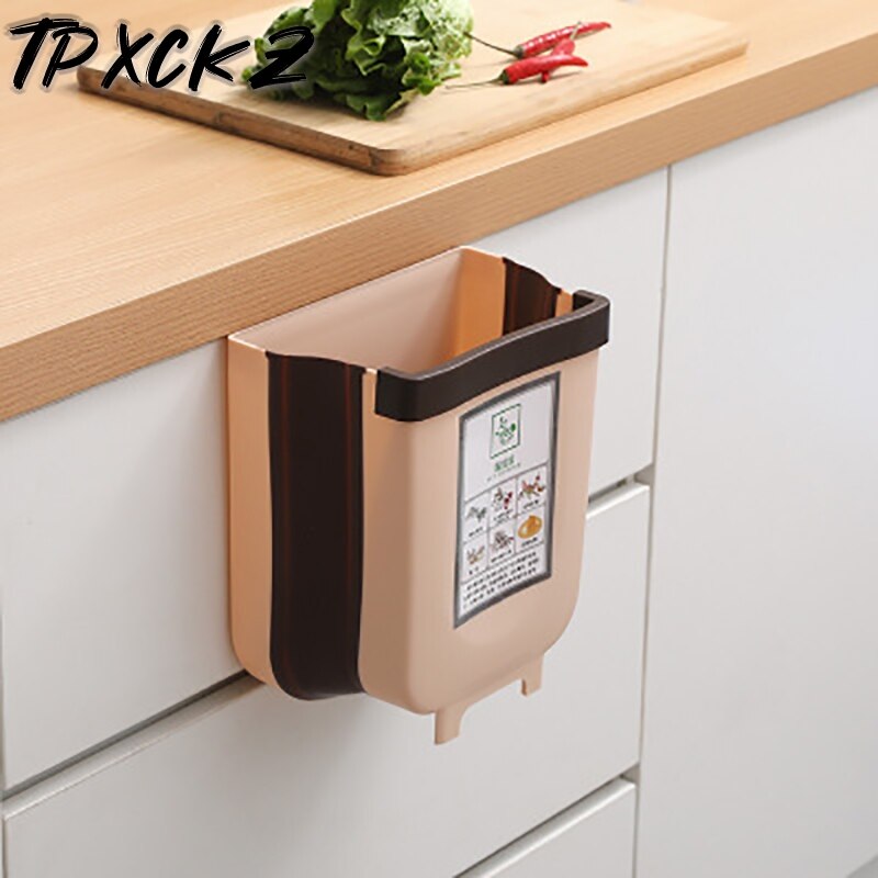 Kitchen Hanging Trash Can Wall Mounted Folding Waste Bin Bathroom Cabinet Door Hanging Bin Portable Car Trash Can