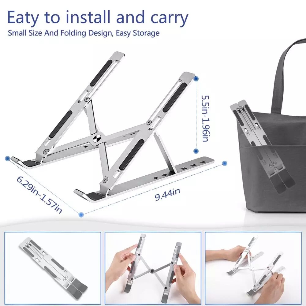 Bærbar Laptop Stand i Aluminium Foldbar - Justerbar Støtte til Macbook Pro, Notebook, Tablet og PC