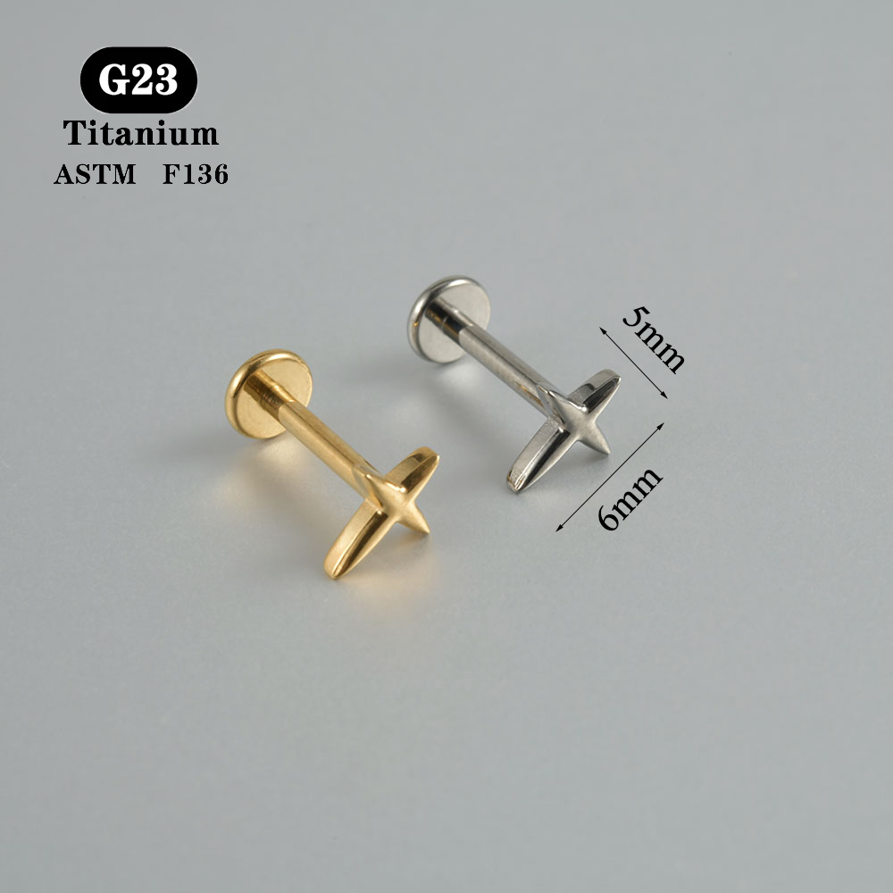 1 pendiente ASTM F136 de circonita de titanio con parte posterior plana, 12 estilos, pendientes de , lóbulo, hélice, cartílago del trago, joyería para Piercing, 1,2x8mm: Negro / Color oro puro