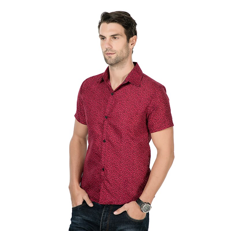 Men's Summer Shirts Mens Print Short Sleeve Shirts Casual Slim Business Good Cotton Comfortable Shirts Size 3XL: Red / M