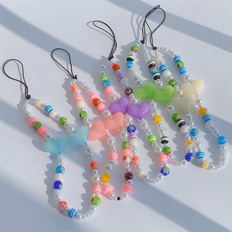 2022 Mobile Phone Charm Beads Anti-loss Telephone Lanyard Jewelry For Women Heart Mobile Phone Chains Accessories