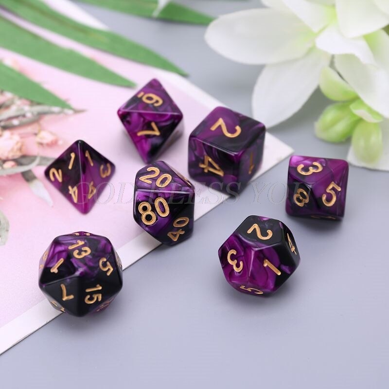 7Stck Acryl Würfel Würfel Digitale Schwarz Lila Gold Punkte D4 D6 D8 D10 D12 D20 KTV Bar Nachtclub Unterhaltung werkzeuge Erwachsene Spielzeug
