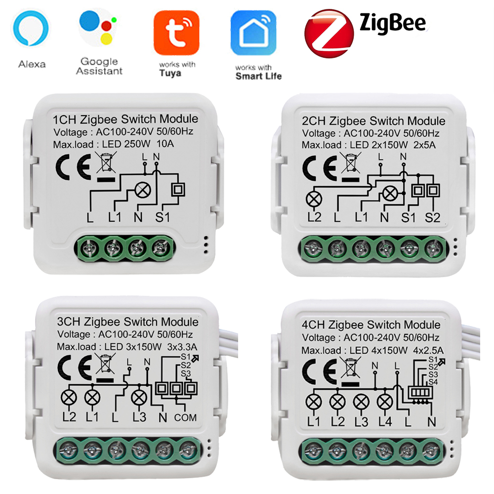 Tuya ZigBee 3.0 Smart Switch Module 10A No Neutral Wire Required Smart Home DIY Light Breaker Work with Alexa Google Home