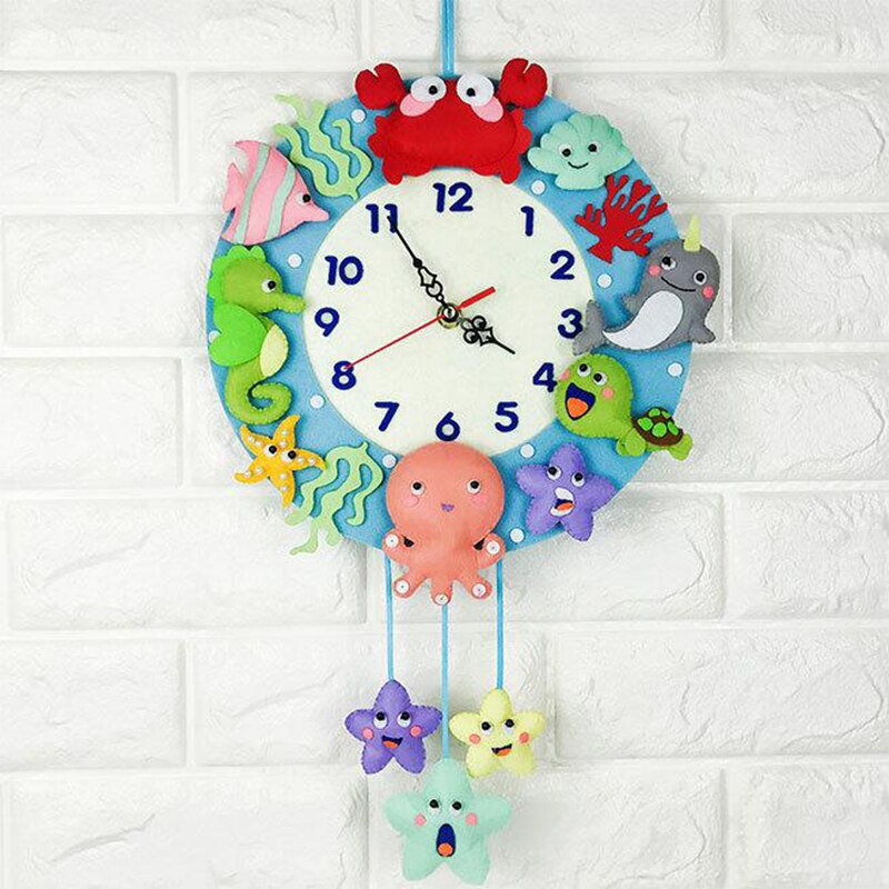 Cartoon Animal Home DIY Wall Clock Set Free Cutting Felt Material Handmade Cloth Clock Home Hanging Decoration Wall Clock