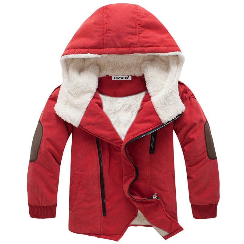 Winter Thick Boys Jackets Warm Clothes Children Jacket Plus Velvet Padded Jacket Boy Hooded Jackets Mid-length Snowsuit: red / 10T