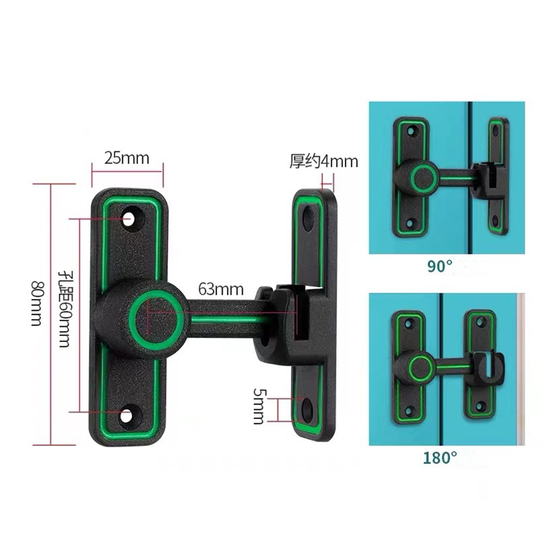 KK y FING 90 ° /180 ° Pestillo de puerta de doble uso, cerradura de puerta corredera con hebilla de puerta luminosa, perno de Metal para puerta Interior sin perforaciones: Blanco y negro