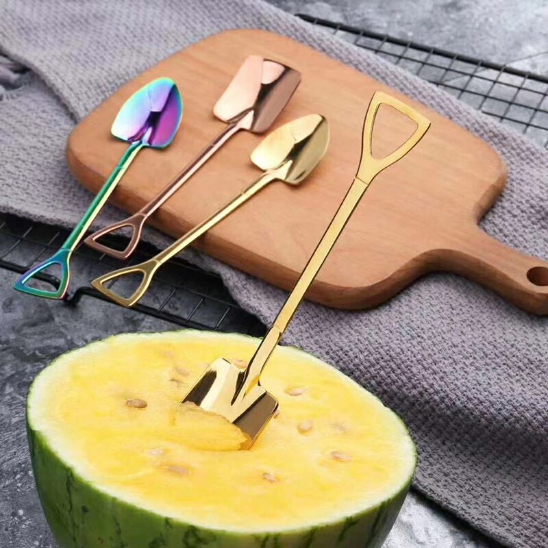 ¡En Stock! Cuchara de acero inoxidable con pala de hierro para café, cucharilla de helado Retro, cucharilla cuadrada bonita, accesorio de cocina, cuchara de café