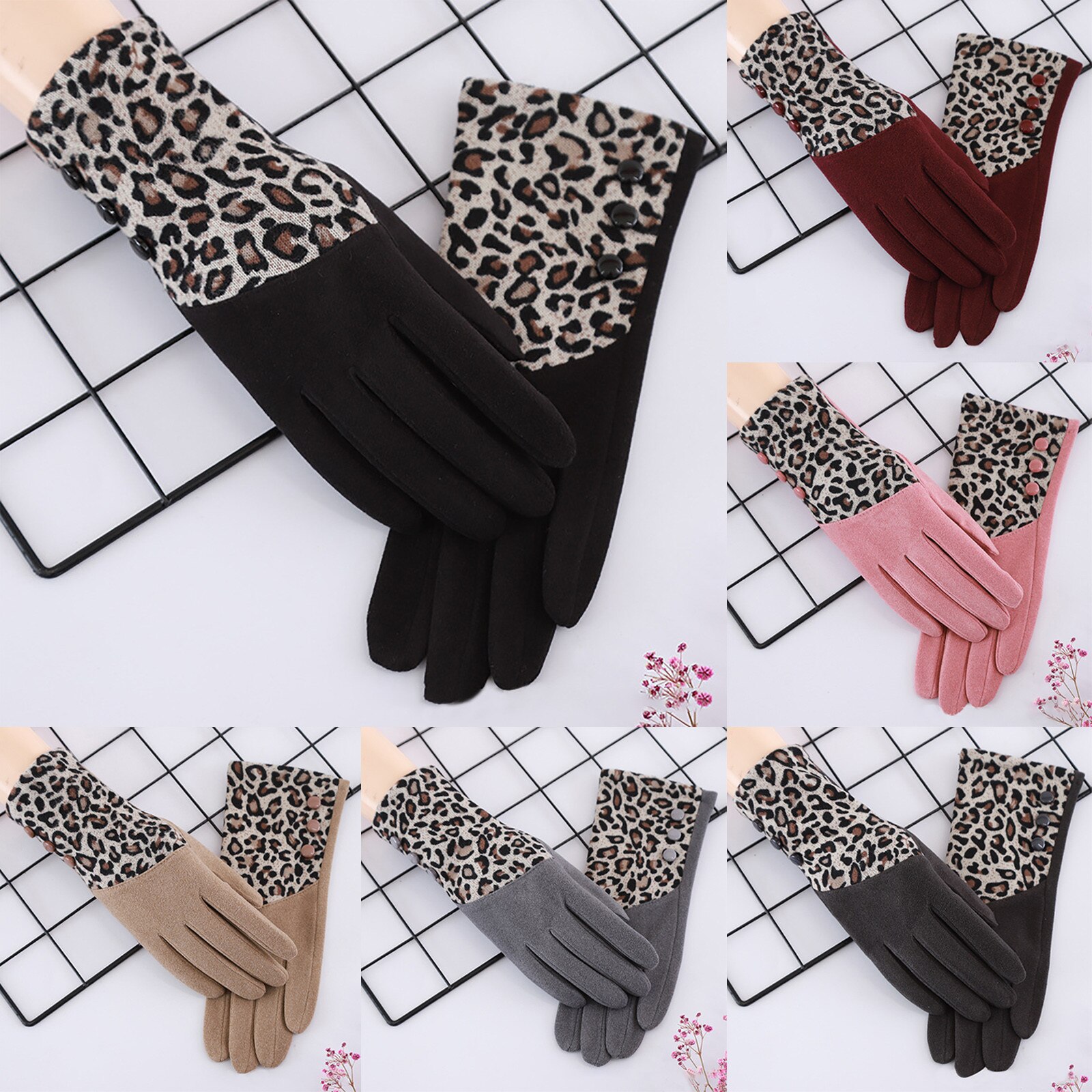 Guantes de mujer con estampado de leopardo, guantes con estampado de leopardo y pantalla táctil de lana para dedo índice, guantes de invierno para mujer