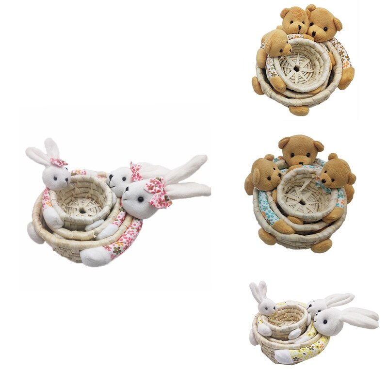 Cute Rabbit Storage Baskets Easter Rabbit Straw Basket Egg Basket Decoration Easter Home Decoration Ornaments