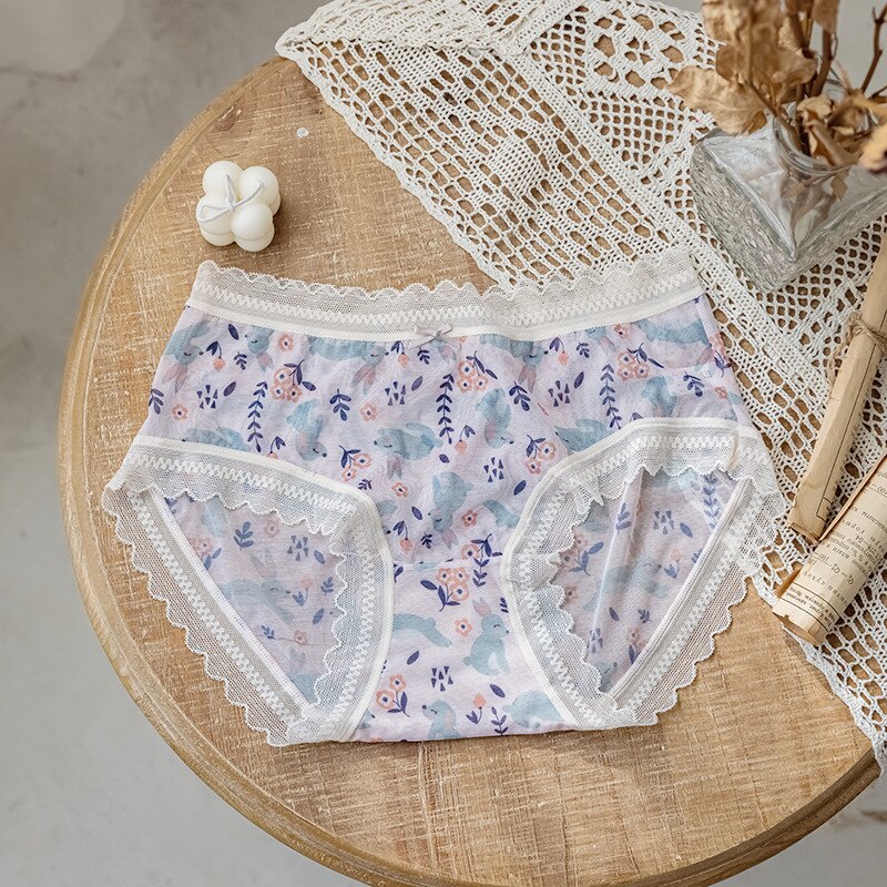 Sweet Fresh Floral lace Mid-rise Seamless Panties women summer Girly mesh Panties lingerie women Panties N685: N685 8