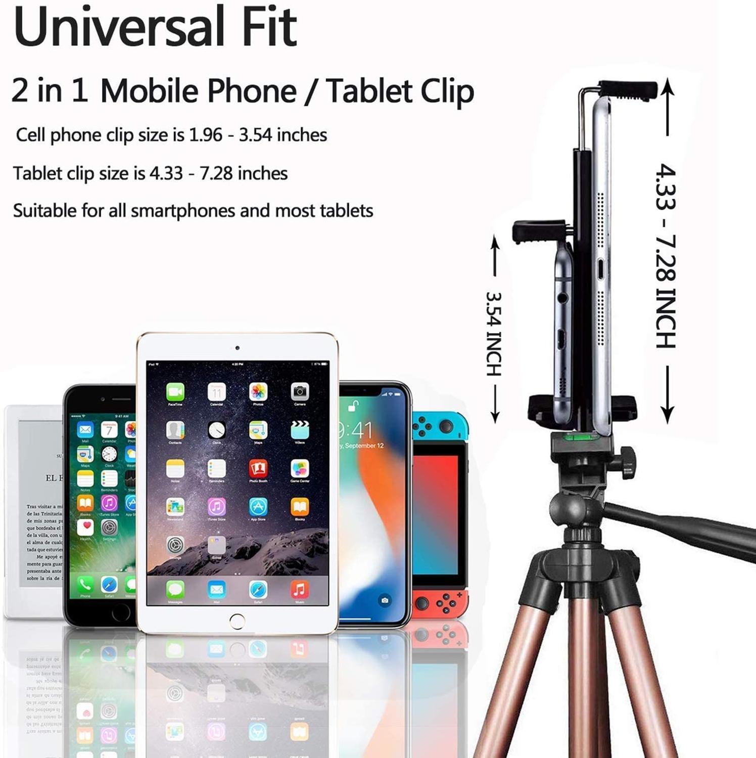 50 tommer /125cm letvægts stativ til iphone, stativ stativ med fjernbetjening og 2 in1 telefon / tablet holder, til iphone / ipad / kamera