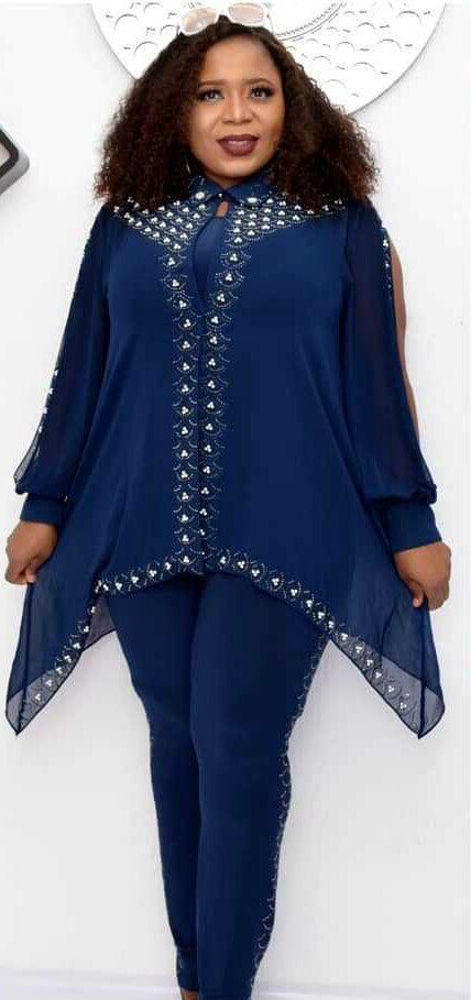 3 Piece Set Africa Clothes African dashiki Suit ( Top inner And pants) Elastic Plus Size african suit: Navy / L