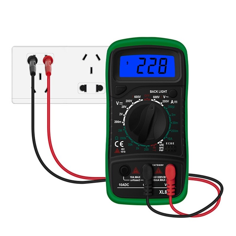 Handheld Portable Digital Multimeter LCD Backlight AC Ammeter / Voltmeter Ohm Voltmeter Multimeter Fast: XL830L green
