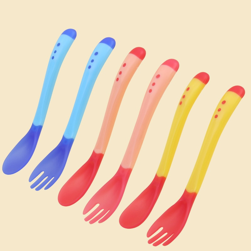 Cuillère d'alimentation PP/TPE 1 pièces | Articles de table pour enfants, cuillère d'entraînement pour bébés, cuillère d'alimentation antidérapante accessoires pour bébés, outil de détection de température 25*160MM