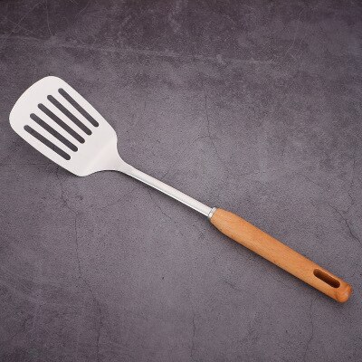 Utensilios de cocina de madera resistentes al calor, utensilios de cocina, cuchara de acero inoxidable para sopa, utensilios de cocina, espátula, cuchara, colador, herramienta de cocina: C
