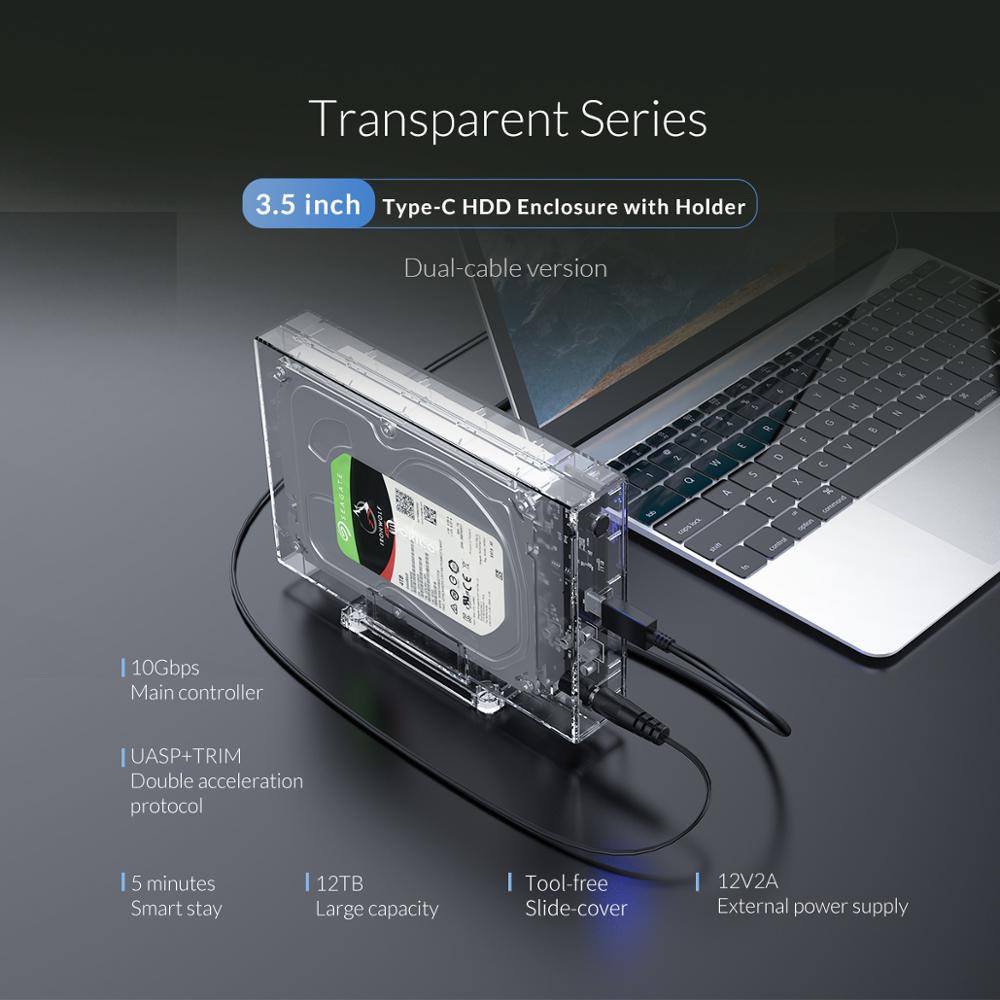ORICO 3.5 inch HDD Behuizing USB 3.1 Type C 10Gbps Transparante HDD Case SATA naar USB C Transparant HDD docking station