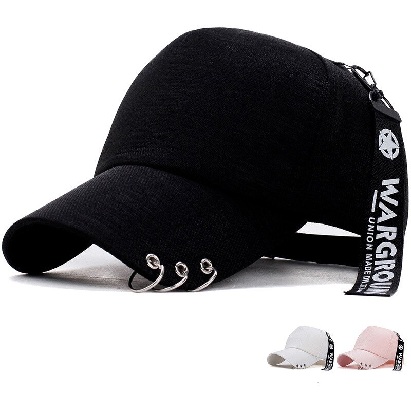 Casquettes de Baseball Fer Anneaux Longue Sangle Coudée Bord Réglable Coton Visière Chapeaux Chapeaux Tenue De Ville Tennis Chapeaux