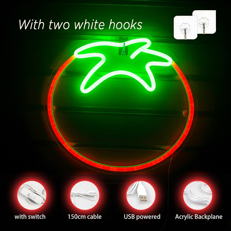 Wanxing – panneau néon en forme de tomate, éclairage LED, lampe murale suspendue en acrylique, pour magasin, restaurant, salle, décor de fête, de noël