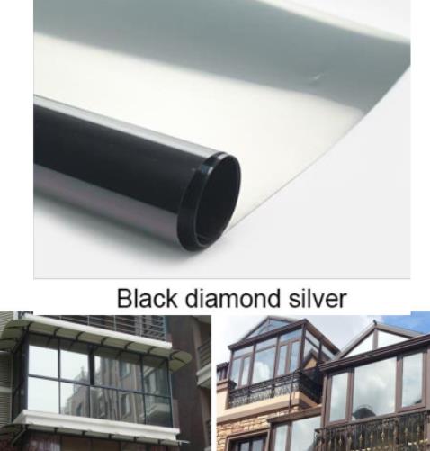 Black Diamond Silver Waterproof Window Film One Way Mirror Silver Insulation Stickers UV Rejection Privacy Window Tint Films