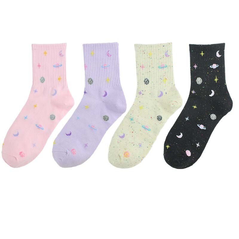 CHAOZHU Korea moda dziewczyny piękny wszechświat pokładzie skarpetki czesana bawełna robienie na drutach kawai kobiety podstawowe calcetines ciorapi skarpetki