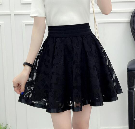 Forår sommer kvinder sort mini nederdel koreansk elastisk højtaljet nederdel shorts sød mesh tyl paraply nederdel falda tul: Totem / Xl
