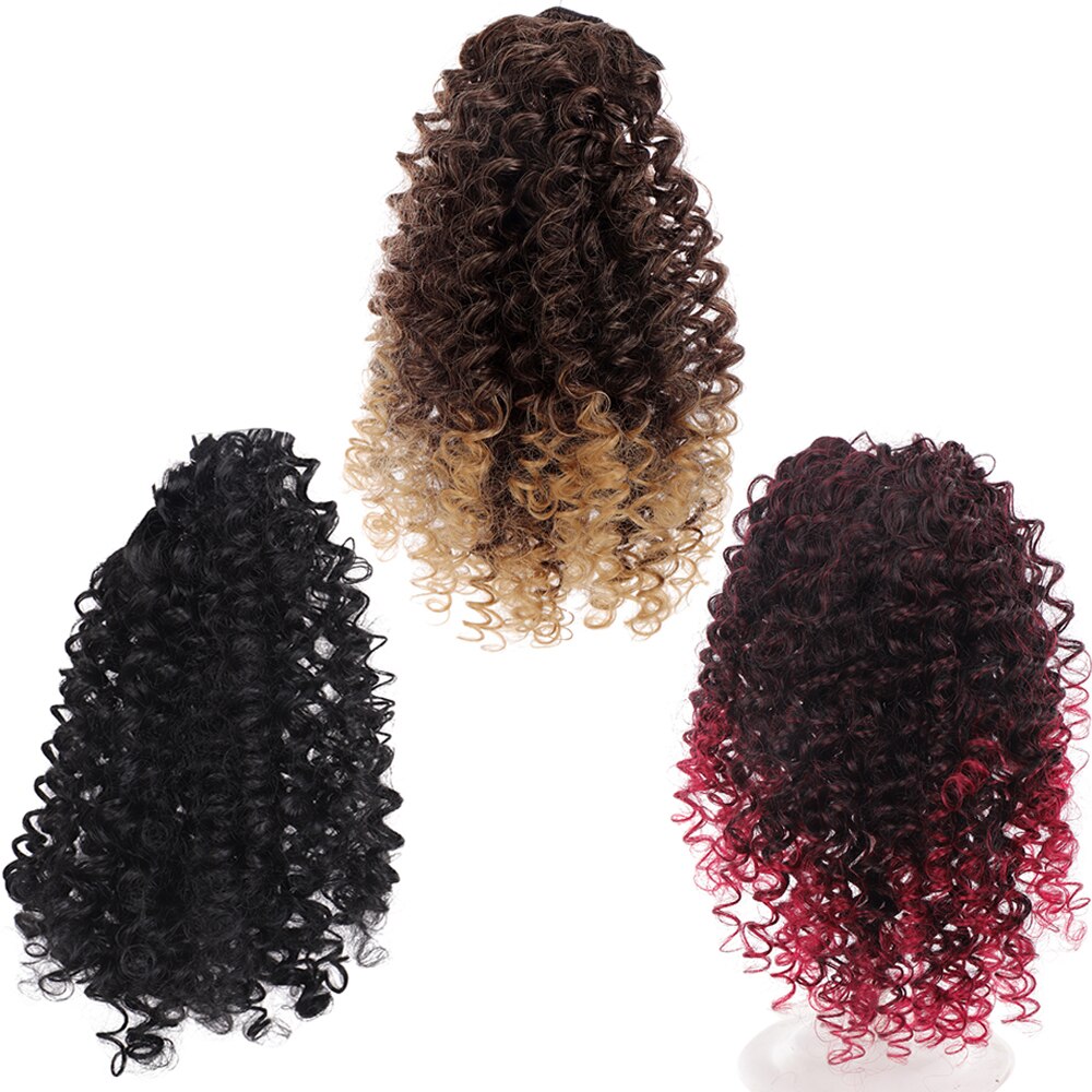 XUANGUANG Short Kinky Curly Drawstring Cooperate 2 Clips Ponytail Synthetic Curly Hair Extensions For Women