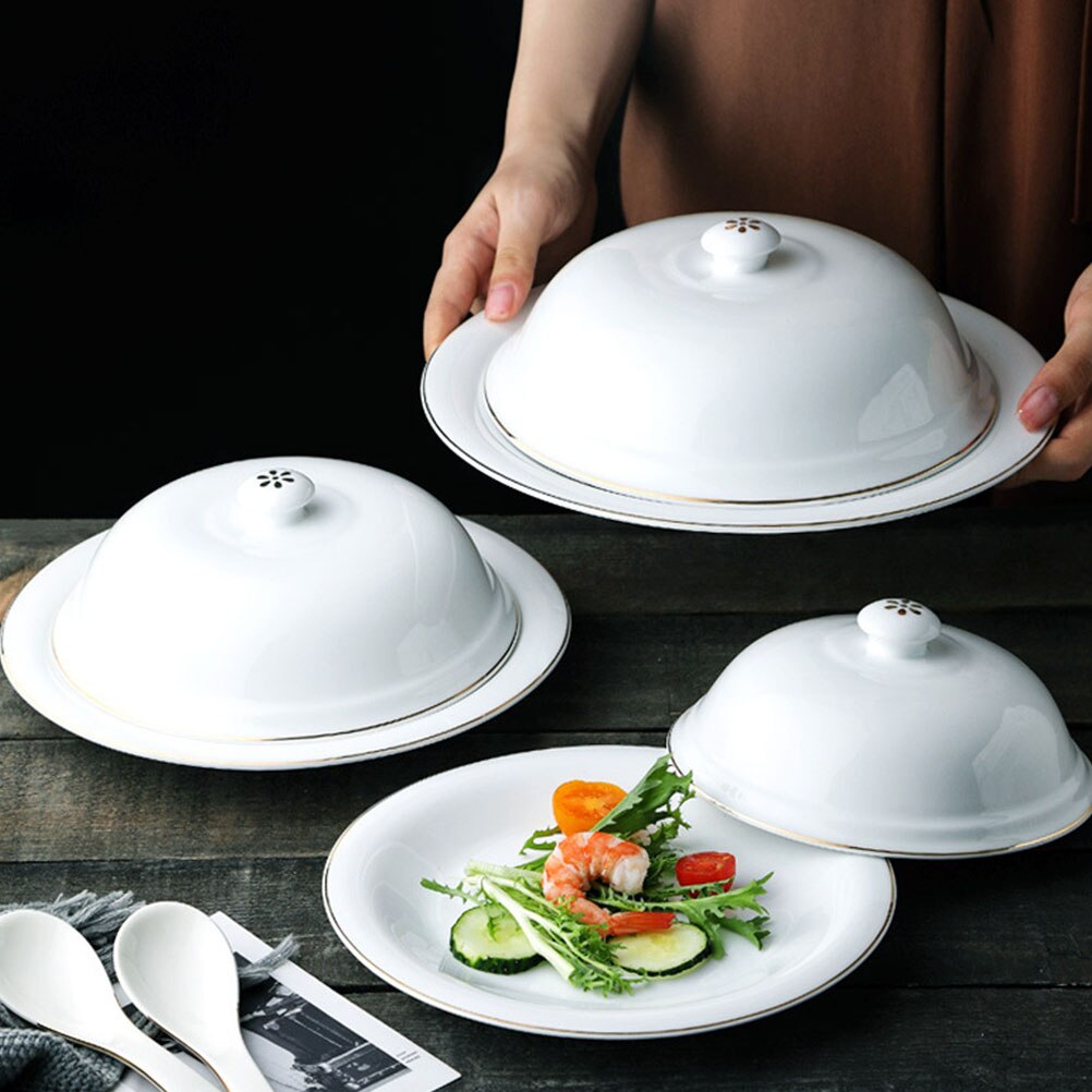 1 Set Plate Ceramic Pastry Plate Plate With Lid French Style Steak Plate for Hotel Kitchen Restaurant