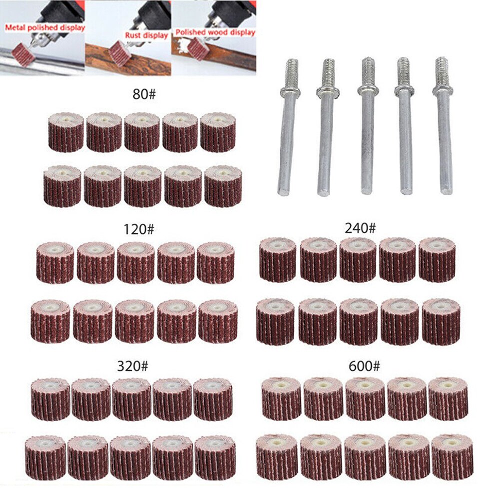 50PCS Sanding Sandpaper Flap Wheel Brush Rotary Die Grinder Drill Bit Set Flap Wheel Sandpaper Sanding Discs Hand Polishing Pads