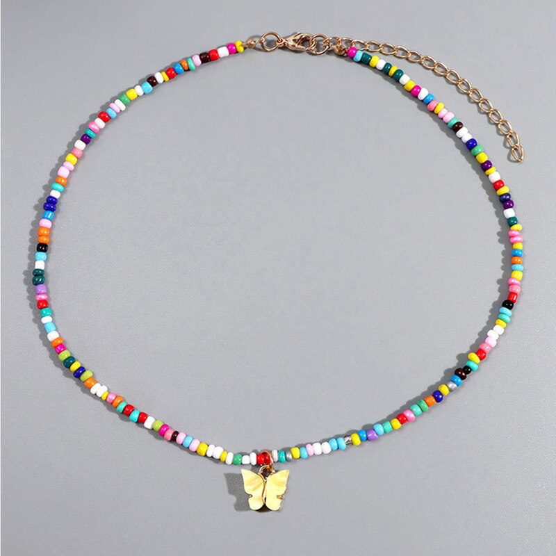 Neue Trend Elegante Schmuck Multi-schicht Mixcolor Perlen Kette Herz Anhänger Halskette Unquie Frauen Halskette X0118: X0119-Gelb