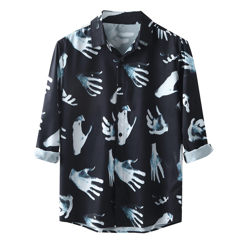 Chemise hommes Streetwear crâne imprimé manches longues Camisas Bussinessman décontracté Social chemise de grande taille bouton Camisas Homme