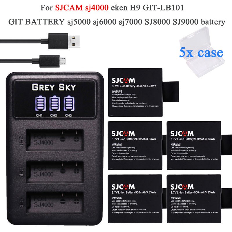 6x batería sj4000 con funda + Paquete de batería sj 4000 para EKEN H9 H9R H8PRO H8R sjcam SJ4000 M10 accesorios de Cámara de Acción: Package 5