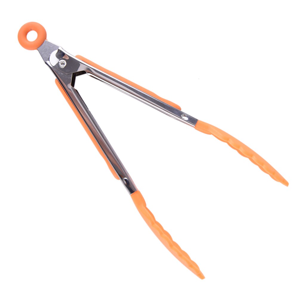 Silicone Food Clip Serving BBQ Meat Tongs Easy Salad Food Buffet Clip Steel Handle Outdoor Picnic BBQ Kitchen Tool: Orange
