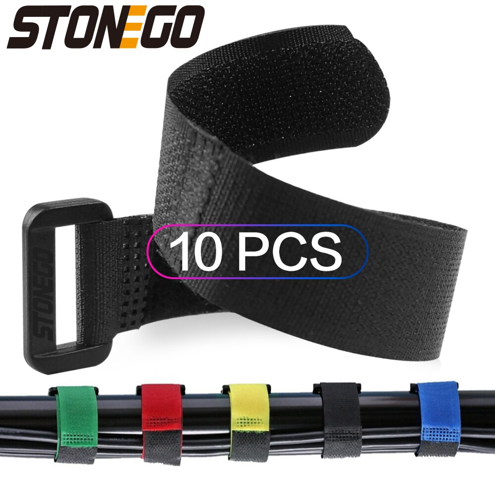 STONEGO 10 sztuk wielokrotnego użytku mocowania kabli paski, opaski zestaw zawiera regulowany uniwersalny hak i pętli Nylon pasek krawaty