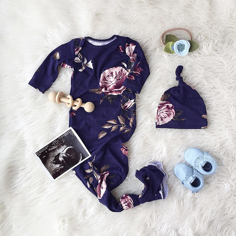 3-6m babypige nattøj & gevandter pæonblomstprintet langærmet natkjole jakkesæt nyfødt pyjamas babypigetøj