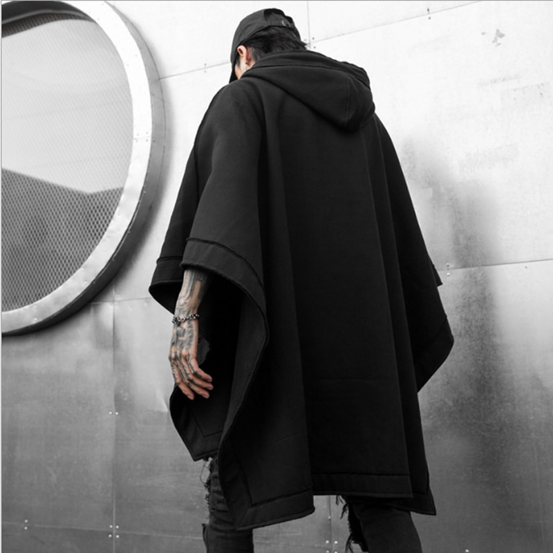 Capa de murciélago suelta para hombre, Sudadera con capucha de informal, media-larga, temporada otoño e invierno