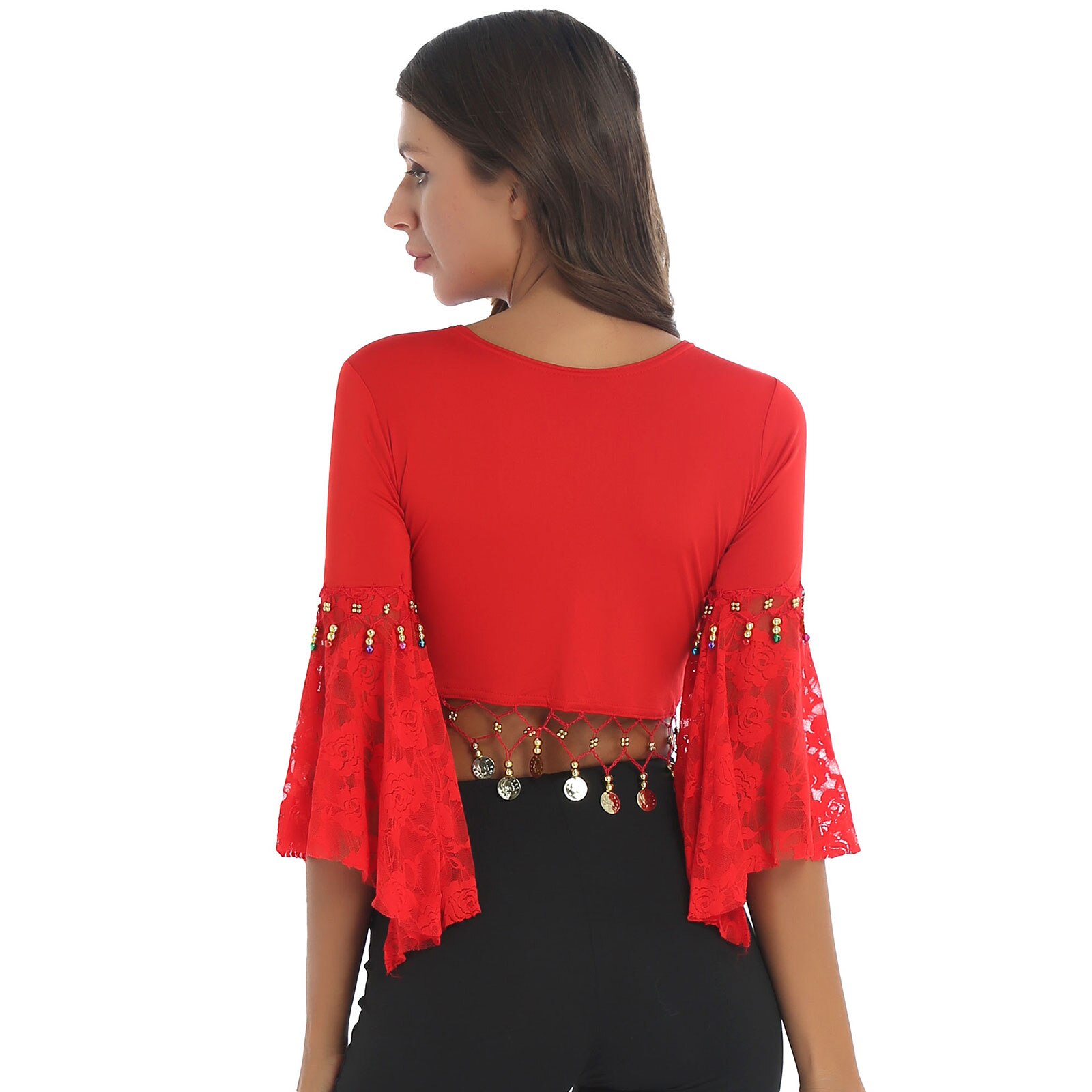 Vrouwen Kwastje Buikdans Top Sexy Pailletten Bra Crop Tops Vrouwelijke Mode Bel Kraal Kant-Up Praktijk kleding Vest