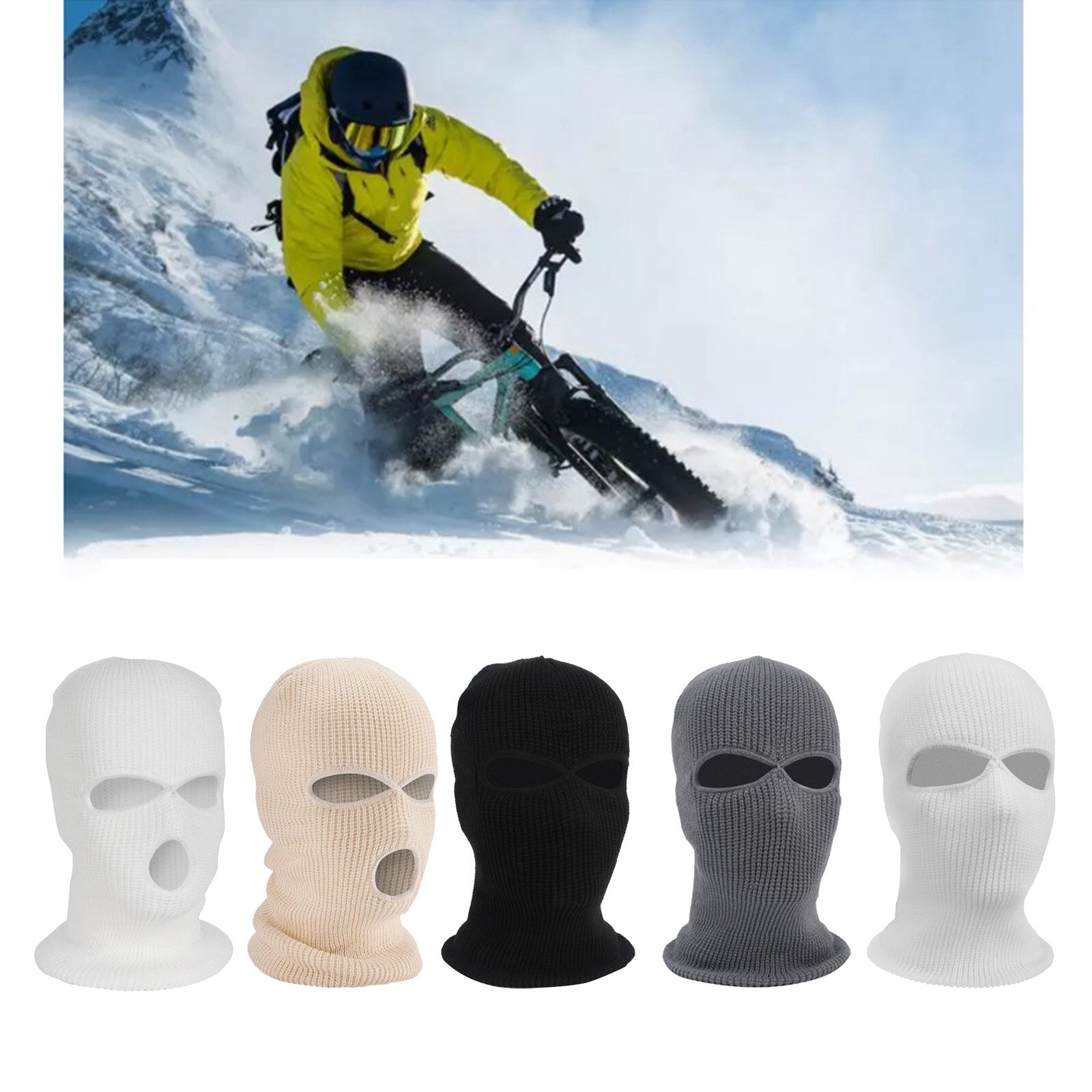 Elastische Full Face Mask Cover 3 Gat Bivakmuts Knit Winter Ski Hoed
