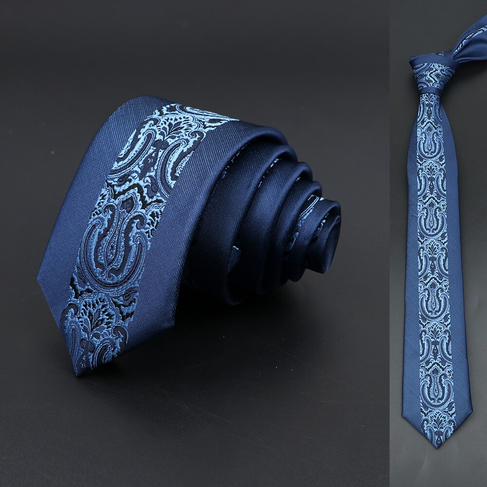 Corbatas delgadas de 6cm para hombre, corbata para vestido de boda, de Cachemira Floral de retales, lazo negro y azul, accesorio de negocios para camisa, , Cravate