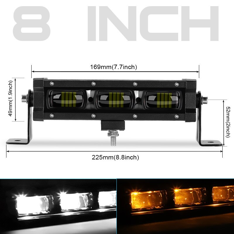 6D Lens 8 14 20 Inch Enkele Rij Led Licht Werk 4X4 Offroad Amber Wit Led Licht Bar voor Offroad 4WD Truck Atv 12V 24V Barra Led: 8 inch light