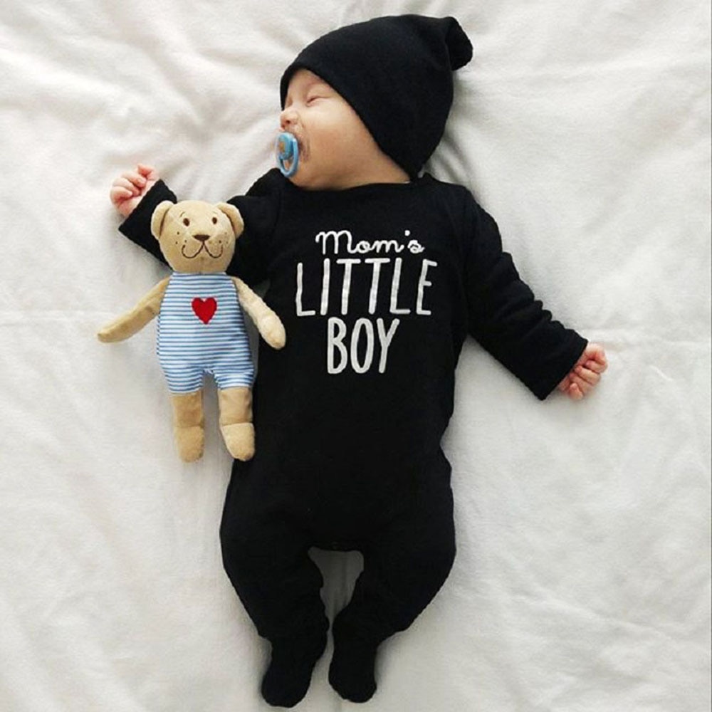 Newborn Toddler Infant Baby Boys Romper Long Sleeve Jumpsuit Playsuit Little Boy Outfits Black Clothes